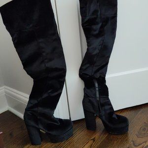 Velvet over the knee platform boots